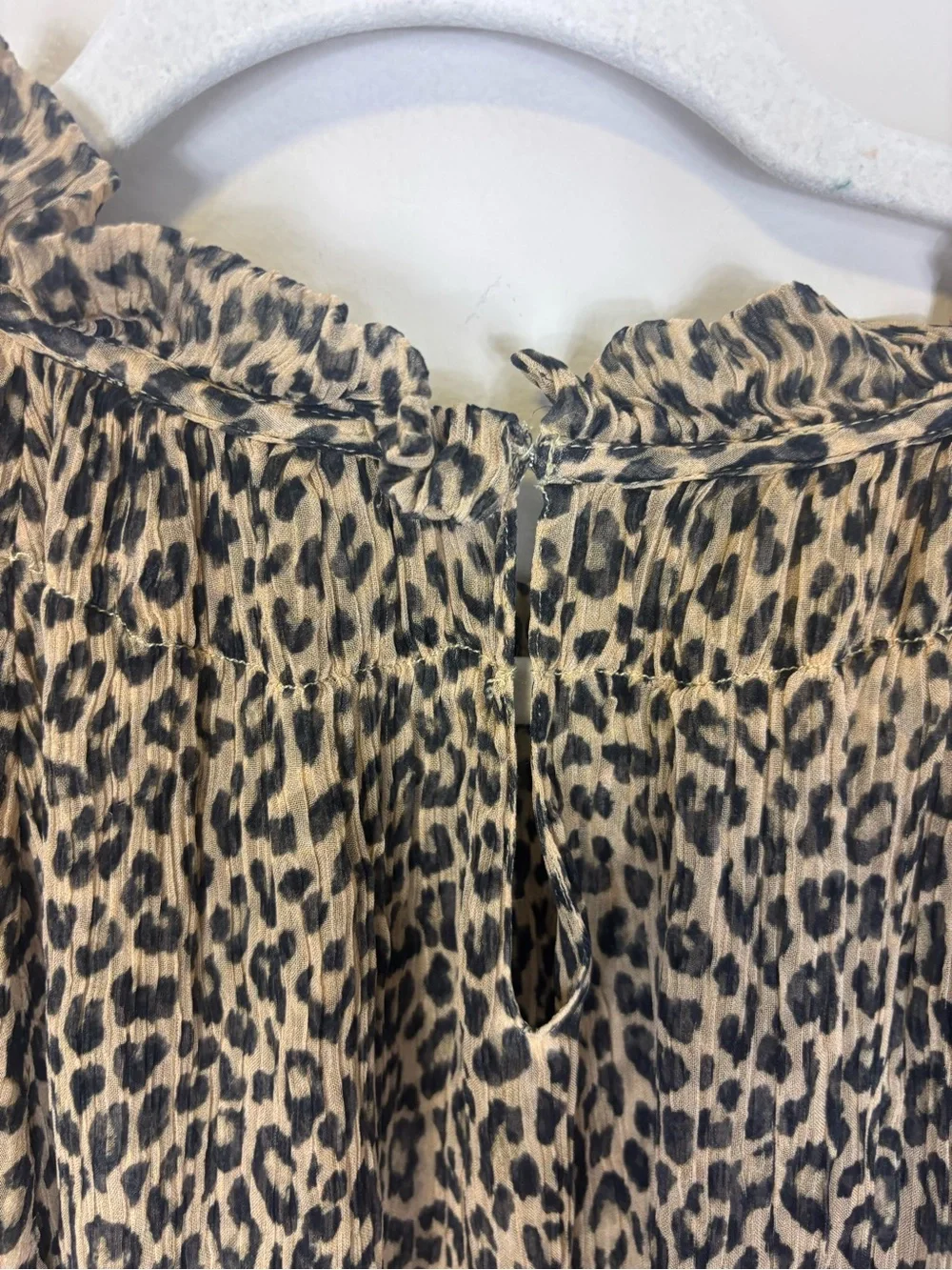 J. Crew Leopard Print Ruffle Neck Blouse in Tan and Black 3X